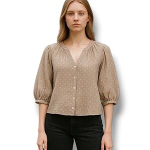 NWT BADGLEY MISCHKA COTTON PEASANT TOP IN SAND SWISS DOT SIZE XS